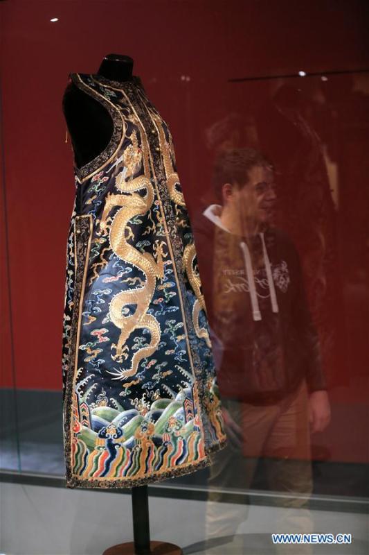 A ceremonial robe of the Chinese Emperor Qianlong (1711-1799) is seen at the exhibition \
