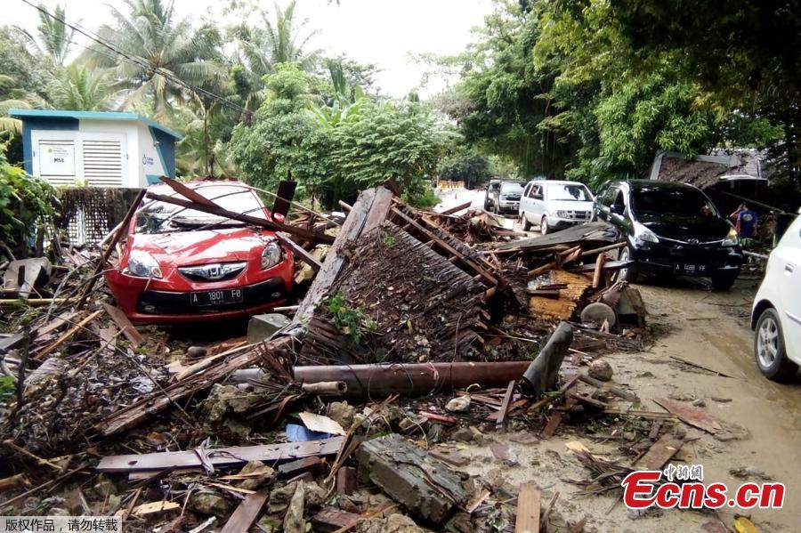 A tsunami killed at least 222 people and injured hundreds on the Indonesian islands of Java and Sumatra following an underwater landslide believed to have been caused by the erupting Anak Krakatau volcano, officials said on Sunday, Dec, 23, 2018. Hundreds of homes and other buildings were heavily damaged when the tsunami struck, almost without warning, along the rim of the Sunda Strait late on Saturday. (Photo/Agencies)