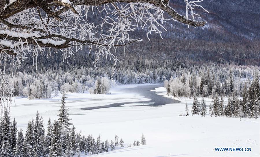 Photo taken on Dec. 23, 2018 shows a winter view of Kanas scenic area, northwest China\'s Xinjiang Uygur Autonomous Region. (Xinhua/Sadat)