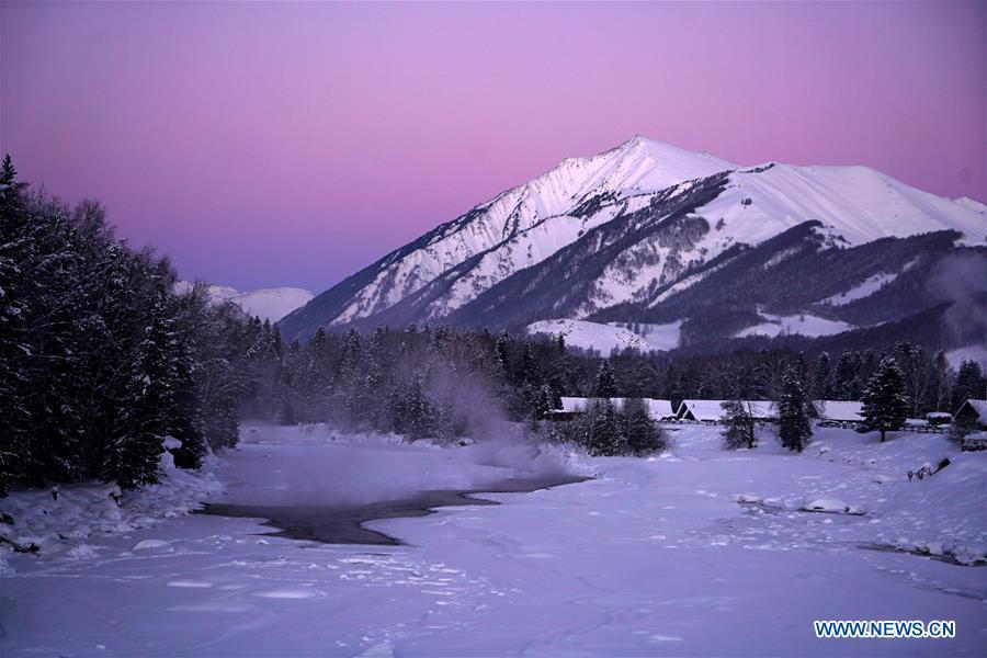 Photo taken on Dec. 22, 2018 shows a winter view of Hom scenic area of Kanas, northwest China\'s Xinjiang Uygur Autonomous Region. (Xinhua/Han Yuqing)