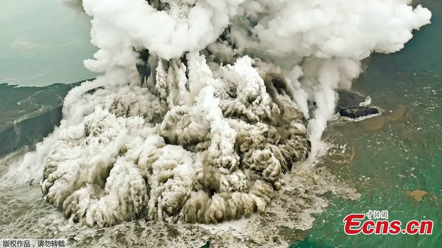 An aerial view of the Anak Krakatau volcano was captured by photographer Antara Foto during an eruption in South Lampung, Indonesia on Sunday. (Photo/Agencies)
