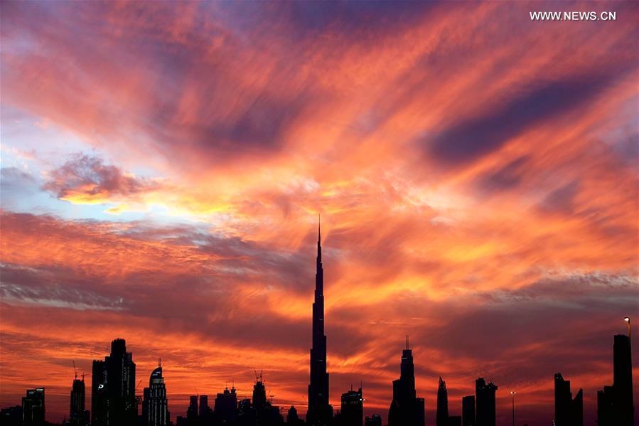 Photo taken on Jan. 2, 2019 shows the Burj Khalifa at sunset in Dubai, the United Arab Emirates (UAE). (Xinhua/Mahmoud Khaled)