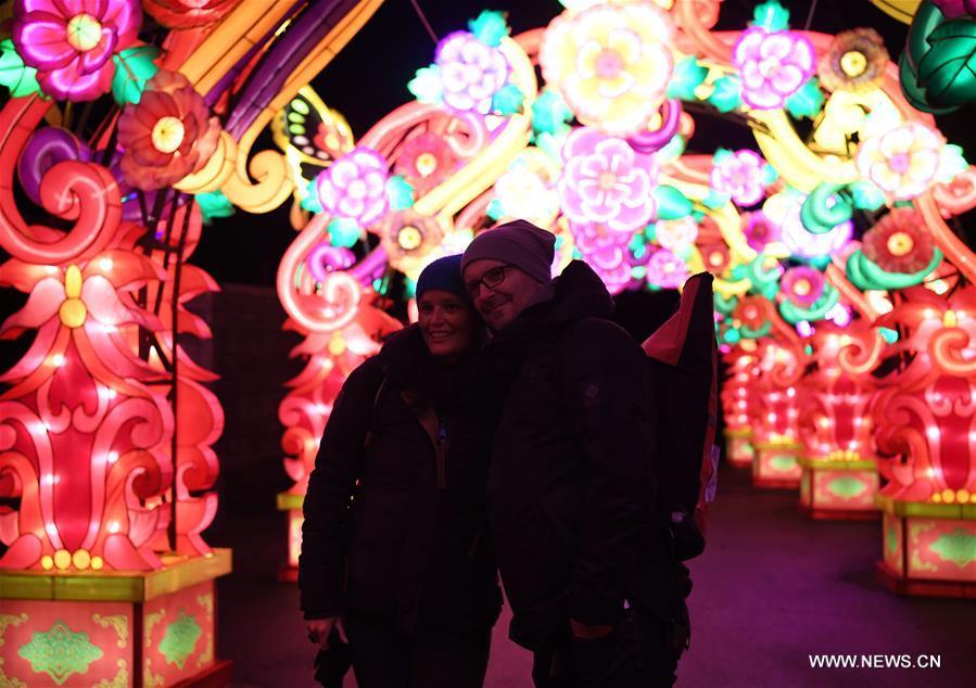 People visit China Light Festival at Cologne Zoo in Cologne, Germany, on Jan. 3, 2019. The festival is held here presenting more than 50 lights from Dec. 8, 2018 to Jan. 20, 2019. (Xinhua/Lu Yang)