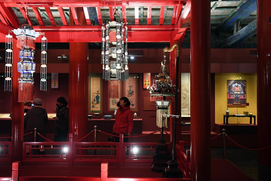 Decorative lanterns are seen at the Palace Museum, also known as the Forbidden City in Beijing, capital of China, Jan. 7, 2019. In celebrating of the most magnificent of all traditional holidays, the Palace Museum presents exhibition of \