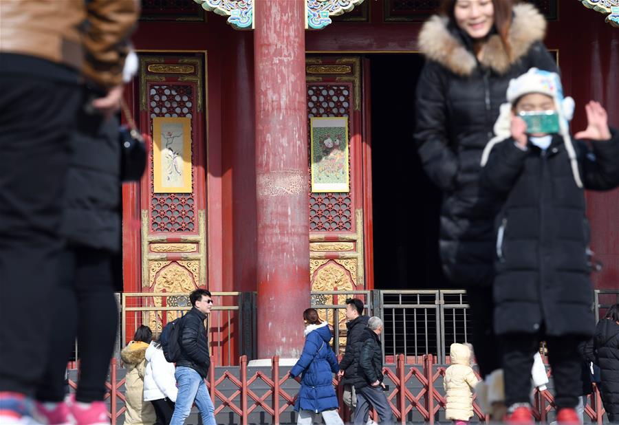 People visit the Palace Museum, also known as the Forbidden City in Beijing, capital of China, Jan. 5, 2019. In celebrating of the most magnificent of all traditional holidays, the Palace Museum presents exhibition of \