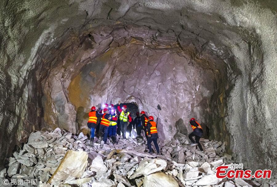 A view of the newly-constructed underground utility tunnel that will service the Beijing 2022 Winter Olympics venue in Yanqing District, Beijing, Jan. 7, 2019. The corridor, which passes through a mountain, including electricity, water supply pipes, and TV and communications cables. (Photo/VCG)