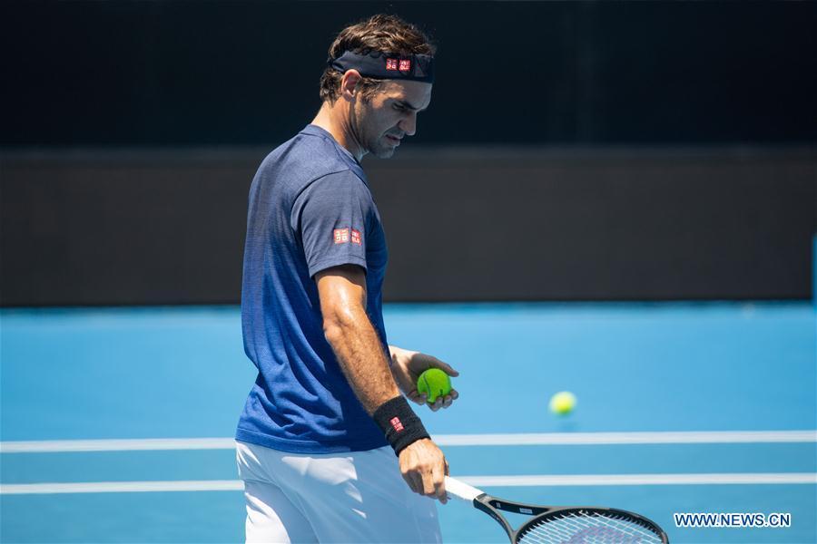 Roger Federer of Switzerland attends a training session ahead of 2019 Australian Open at Melbourne Park in Melbourne, Australia, on Jan. 8, 2019. Australian Open Tennis Tournament will take place from Jan. 14 to 27. (Xinhua/Bai Xue)