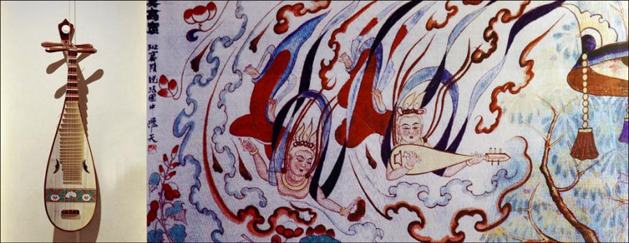 Pipa, a plucked string instrument, is seen in a mural in the No 321 Cave of the Mogao Grottoes. (Photo/chinadaily.com.cn)