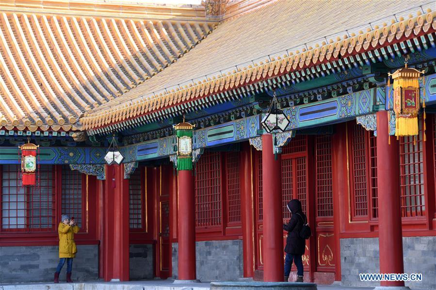 Decorative lanterns are seen at the Palace Museum, also known as the Forbidden City, in Beijing, capital of China, Jan. 8, 2019. The Palace Museum presents exhibition of \