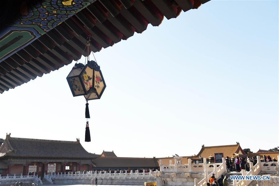 Decorative lanterns are seen at the Palace Museum, also known as the Forbidden City, in Beijing, capital of China, Jan. 8, 2019. The Palace Museum presents exhibition of \