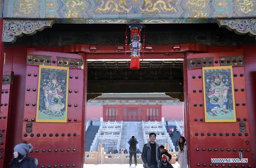 People visit the Palace Museum, also known as the Forbidden City, in Beijing, capital of China, Jan. 8, 2019. The Palace Museum presents exhibition of \