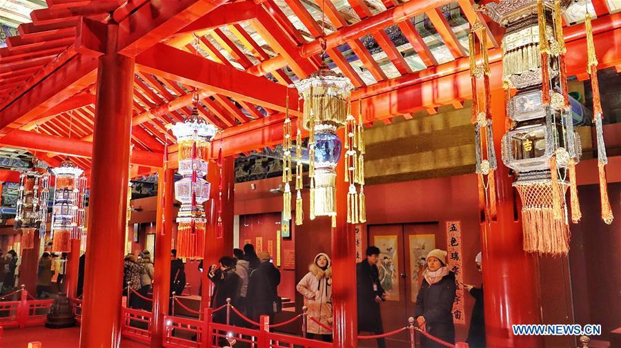 Decorative lanterns are seen at the Palace Museum, also known as the Forbidden City, in Beijing, capital of China, Jan. 8, 2019. The Palace Museum presents exhibition of \