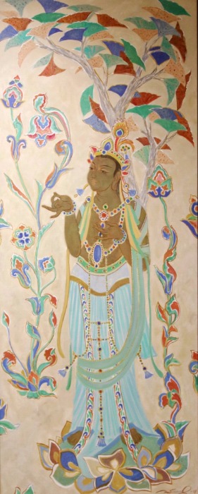 A painting by a Russian artist portrays the Avalokitesvara Bodhisattva, or Guanyin in Chinese, from the No 321 Cave of the Mogao Grottoes. (Photo/chinadaily.com.cn)