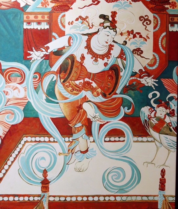 A painting by a Russian artist portrays a Buddhist story from the Yulin Cave No 21 of the Mogao Grottoes. (Photo/chinadaily.com.cn)
