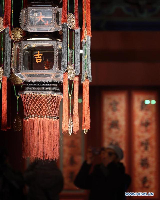 Decorative lanterns are seen at the Palace Museum, also known as the Forbidden City, in Beijing, capital of China, Jan. 8, 2019. The Palace Museum presents exhibition of \