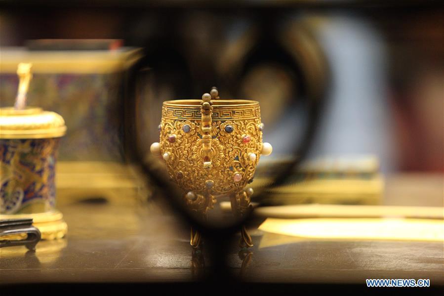Exhibits are displayed at the Palace Museum, also known as the Forbidden City, in Beijing, capital of China, Jan. 8, 2019. The Palace Museum presents exhibition of \