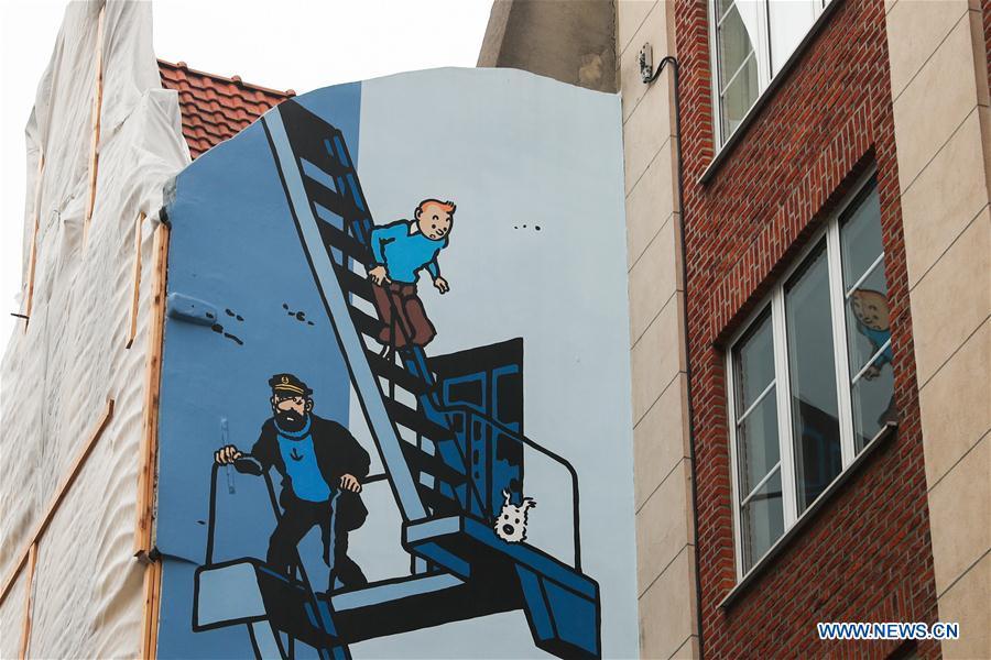 A wall painted with cartoon figures in the comic series \