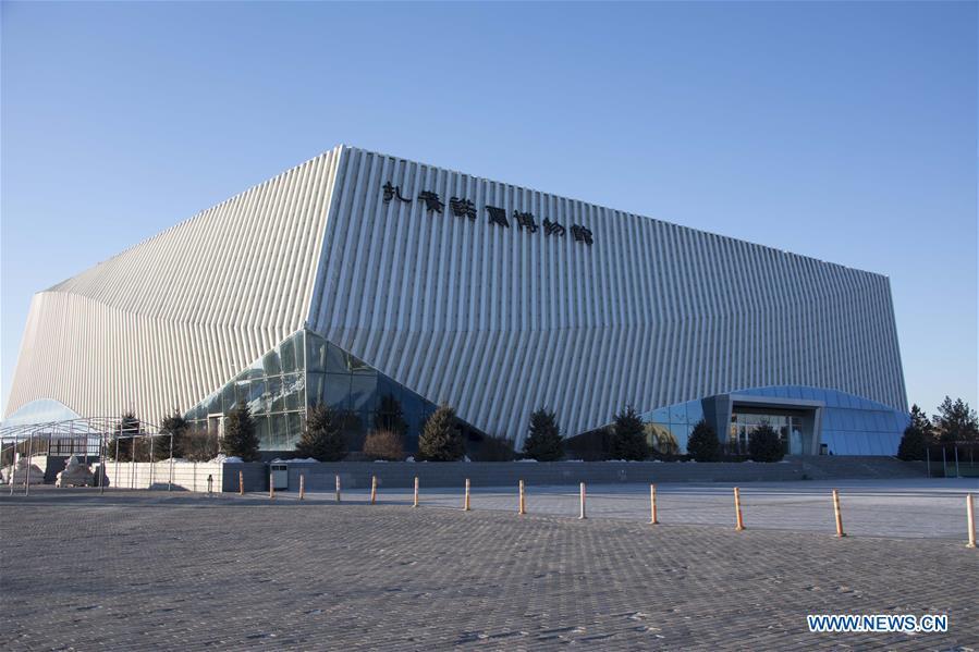 Photo taken on Jan. 8, 2019 shows a view of Jalainur Museum in Manzhouli, north China\'s Inner Mongolia Autonomous Region. A carbon-14 dating study on four skull samples discovered at Jalainur District, Manzhouli City in northern China\'s Inner Mongolia Autonomous Region confirmed the earliest sample was around 10,113 years old, researchers announced Saturday in Beijing. Jalainur, a county-level district under the jurisdiction of Manzhouli City, is located near Russia and Mongolia. Starting in March 2018, the study was jointly conducted by researchers from Peking University (PKU) and the school of archaeology at Jilin University. (Xinhua/Darhan)