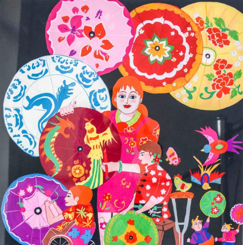 A painting by Sun Hui, a native of Huadian, Northeast China\'s Jilin Province, depicts rural life in the area.  (Photo by Kang Meihua/for chinadaily.com.cn)