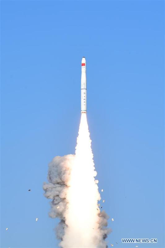 A Long March-11 rocket carrying two satellites for multispectral imaging and two test satellites blasts off from the Jiuquan Satellite Launch Center in northwest China, Jan. 21, 2019. China launched two satellites for multispectral imaging on a Long March-11 rocket from the Jiuquan Satellite Launch Center in northwest China at 1:42 pm on Monday. The satellites have successfully entered their preset orbit, according to the center. (Photo: China News Service/Lang Wenhai)