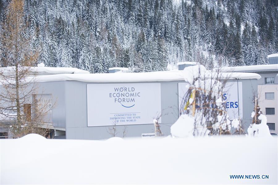 Photo taken on Jan. 21, 2019 shows the logo of the World Economic Forum (WEF) in Davos, Switzerland. The WEF Annual Meeting will kick off in Davos on Tuesday. (Xinhua/Xu Jinquan)