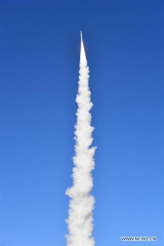 A Long March-11 rocket carrying two satellites for multispectral imaging and two test satellites blasts off from the Jiuquan Satellite Launch Center in northwest China, Jan. 21, 2019. China launched two satellites for multispectral imaging on a Long March-11 rocket from the Jiuquan Satellite Launch Center in northwest China at 1:42 pm on Monday. The satellites have successfully entered their preset orbit, according to the center. (Photo: China News Service/Lang Wenhai)