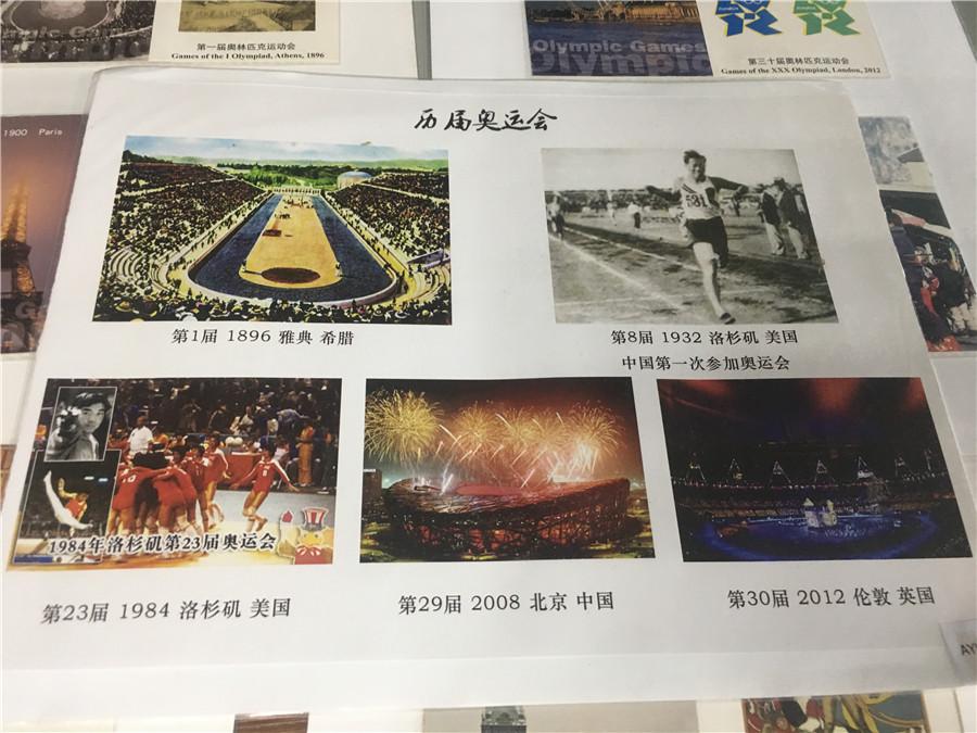 Part of Kong Xiangming\'s postcard collection, featuring different Olympic Games. (Photo/chinadaily.com.cn)