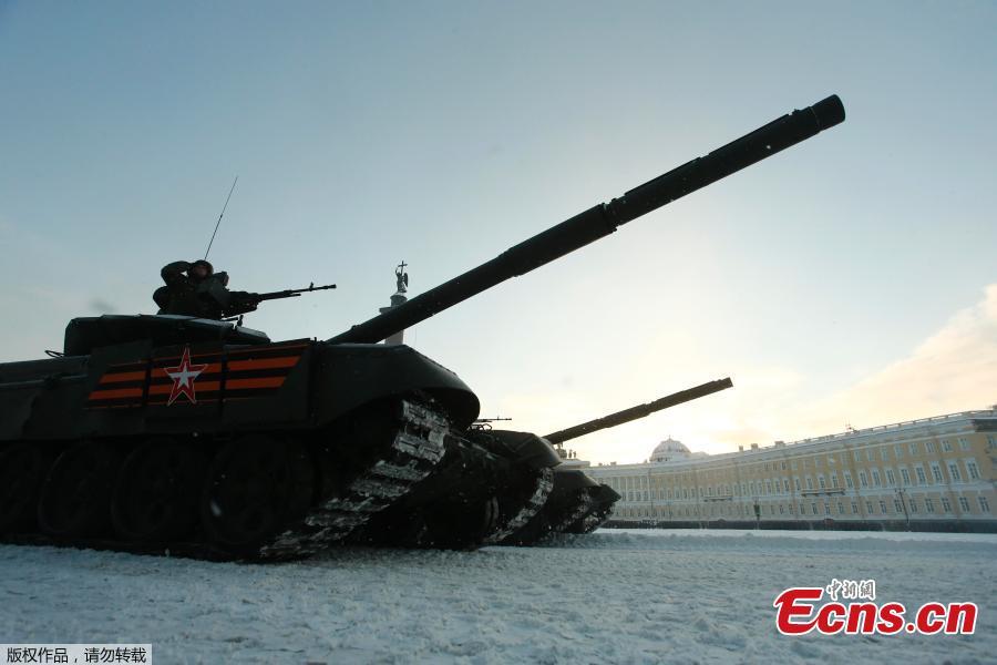A rehearsal for the military parade which will take place at Dvortsovaya (Palace) Square on Jan. 27 to celebrate the 75th anniversary of the end of the Siege of Leningrad, in St. Petersburg, Russia, Jan. 24, 2019. The Nazi German and Finnish siege and blockade of Leningrad, now known as St. Petersburg, was broken on Jan. 18, 1943 but finally lifted Jan. 27, 1944. (Photo/Agencies)