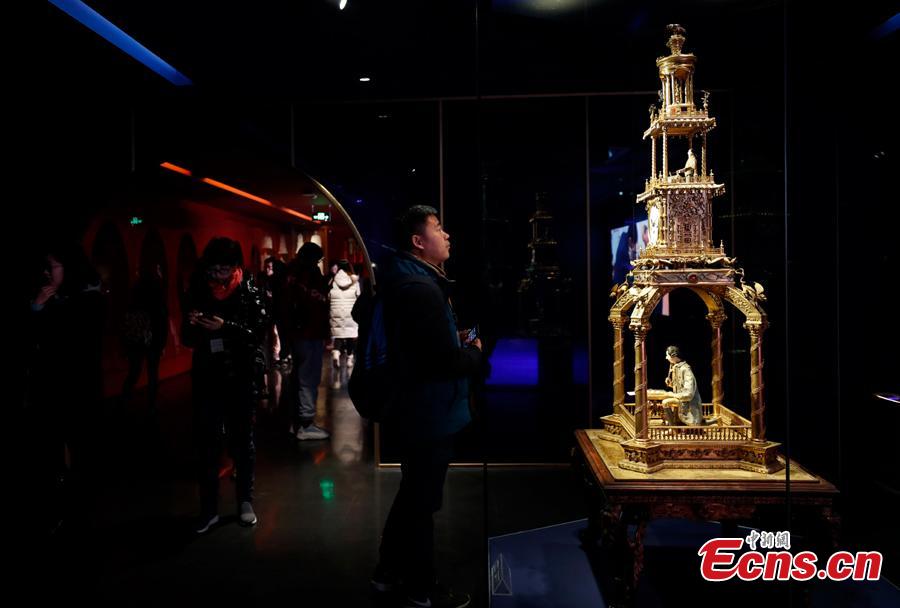 A new exhibition at the Gallery of Clocks in the Palace Museum, Jan. 28, 2019. The gallery is home to the museum’s collection of 82 clocks and timepieces, including 61 from abroad. Of the pieces, 20 are on display to the public for the first time. (Photo: China News Service/Du Yang)