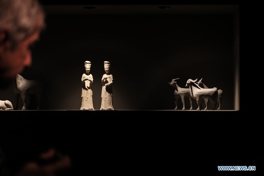 A visitor views the exhibits from Eric Pouillot gallery during the 64th edition of Brafa Art Fair at the Tour & Taxis in Brussels, Belgium, Jan. 28, 2019. A total of 133 Belgian and international galleries presented tens of thousands of art pieces at the fair, which will last till Feb. 3, 2019. Created in 1956, the Brafa Art Fair is one of the world\'s oldest and most prestigious art fairs. (Xinhua/Zheng Huansong)
