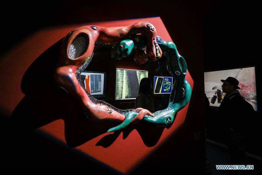 Visitors view the exhibits from Omer Tiroche Gallery during the 64th edition of Brafa Art Fair at the Tour & Taxis in Brussels, Belgium, Jan. 28, 2019. A total of 133 Belgian and international galleries presented tens of thousands of art pieces at the fair, which will last till Feb. 3, 2019. Created in 1956, the Brafa Art Fair is one of the world\'s oldest and most prestigious art fairs. (Xinhua/Zheng Huansong)