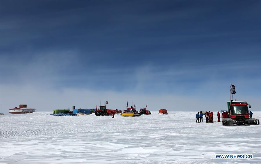 The Kunlun team of China\'s 35th Antarctic expedition arrives at the Taishan station to join the Taishan team, in Antarctica, Jan. 31, 2019. (Xinhua/Liu Shiping)