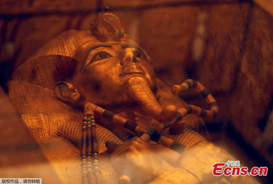 The sarcophagus of boy pharaoh King Tutankhamun is on display in his newly renovated tomb in the Valley of the Kings in Luxor, Egypt January 31, 2019. A century after the tomb of Tutankhamun was discovered, revealing the mummified boy-king buried more than 3,000 years ago, it has re-opened, brighter and safer thanks to painstaking work to repair damage caused by dust, damp and visitors. (Photo/Agencies)