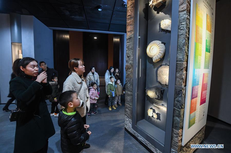 People visit the Anji Branch of Zhejiang Museum of Natural History in Anji County, east China\'s Zhejiang Province, Jan. 31, 2019. The museum attracts lots of visitors during the winter vacation. (Xinhua/Xu Yu)