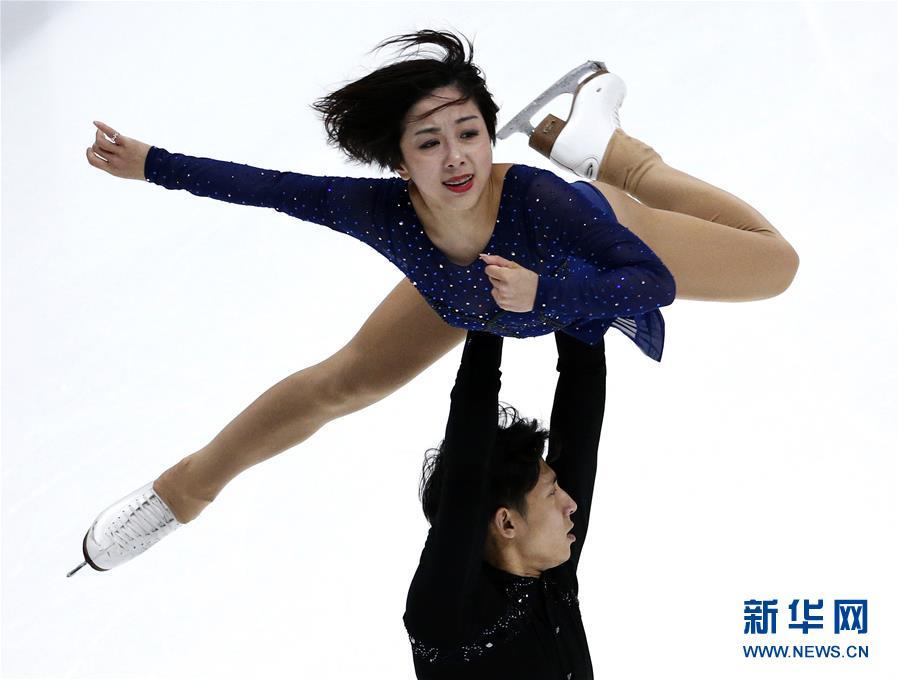 Sui Wenjing and Han Cong perform during the pairs free skate competition at the Four Continents Figure Skating Championships in Anaheim, U.S., on Feb. 9, 2019. (Photo/Xinhua)