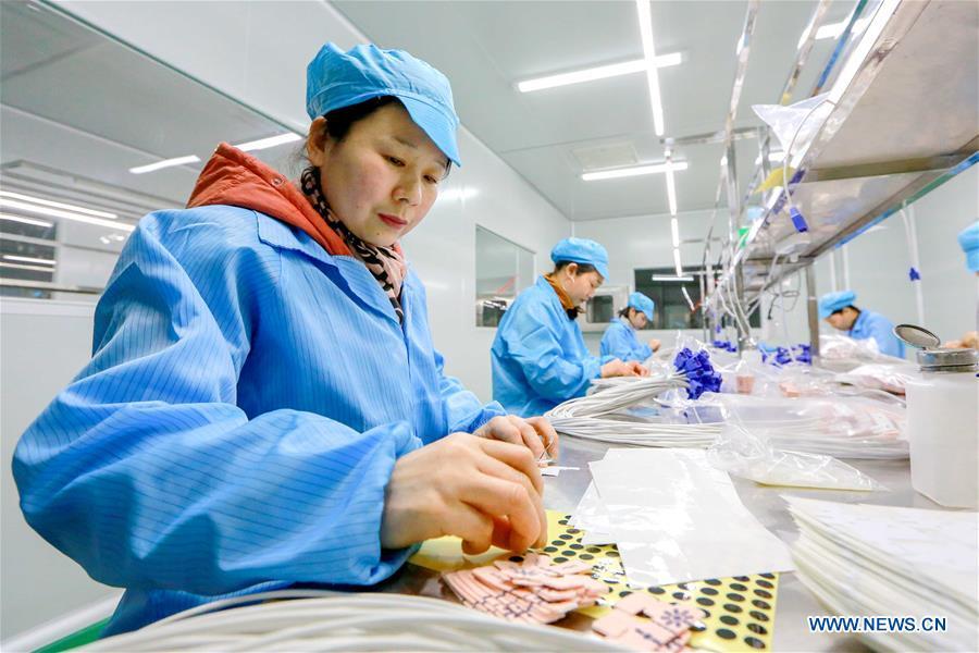 Workers of a manufacturing plant are on duty at an industrial park in Xiajiang County, east China\'s Jiangxi Province, Feb. 11, 2019, the first workday after Spring Festival holiday. Millions of Chinese return to work as the week-long Spring Festival holiday ends. (Xinhua/Chen Fuping)