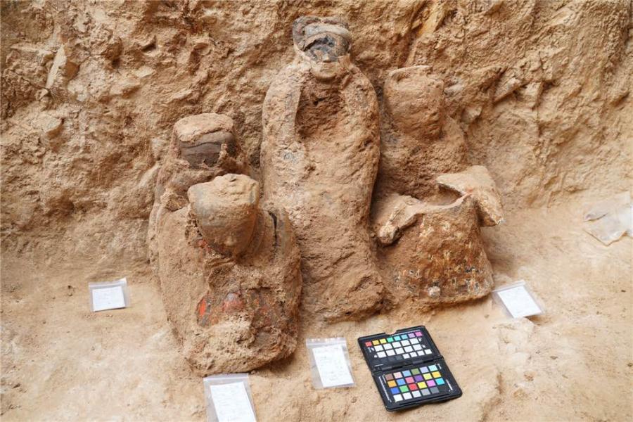 A collection of painted terracotta was discovered in Pingdu, a county-level city in Qingdao, Shandong Province (Photo by Peng Yu/for chinadaily.com.cn)