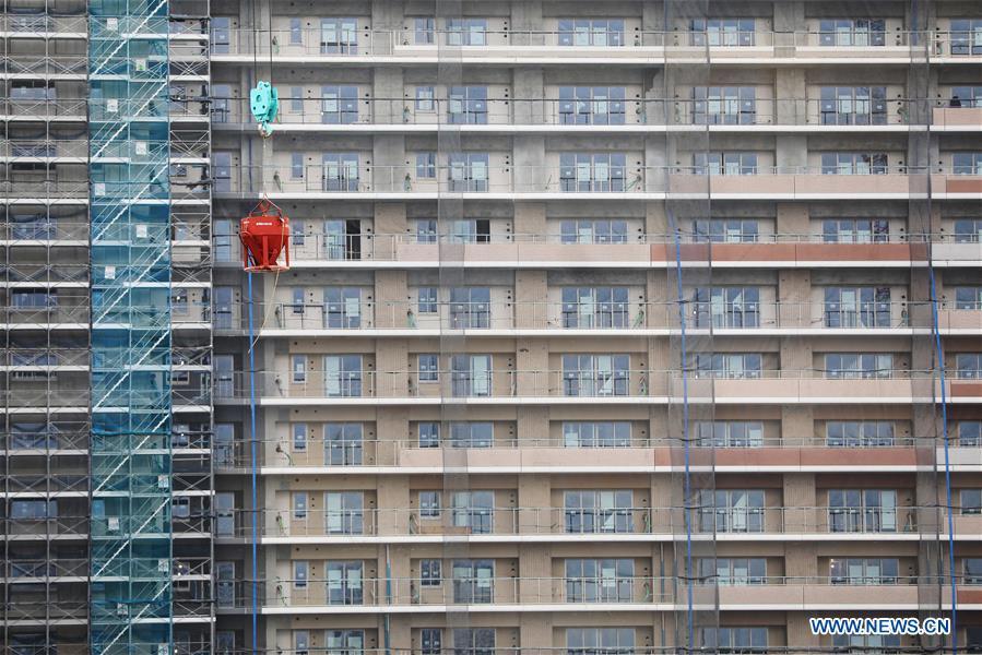The athletes\' village of the Tokyo 2020 Olympic Games is under construction in Tokyo, Japan, on Feb. 12, 2019. (Xinhua/Du Xiaoyi)