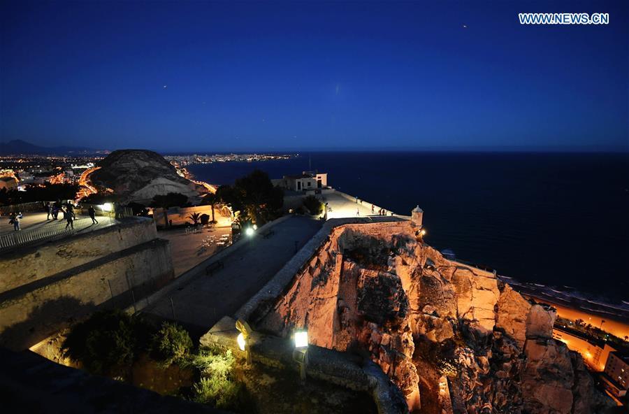 Photo taken from the Santa Barbara Castle on Feb. 16, 2019 shows the view of the city of Alicante, Spain. (Xinhua/Guo Qiuda)
