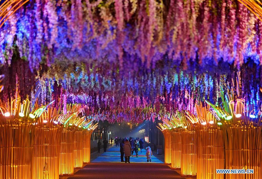 People visit a lantern fair in the Nanhu Park in Tangshan, north China\'s Hebei Province, Feb. 15, 2019. (Xinhua/Yang Shiyao)