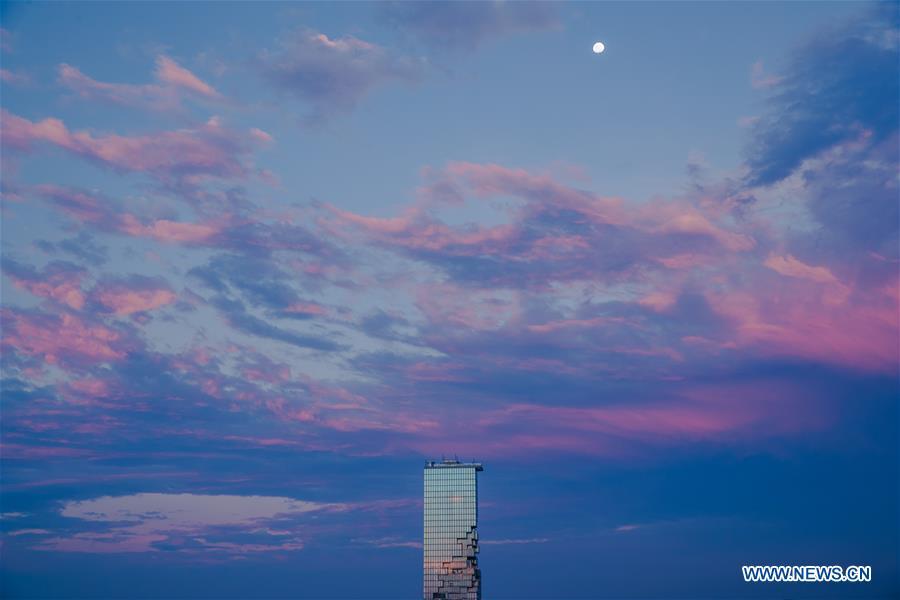 The photo shows King Power MahaNakhon skyscraper under a clear sky after rainfall in Bangkok, Thailand, Feb. 17, 2019. The rainfall helped to improve the air quality in Bangkok. (Xinhua/Zhang Keren)