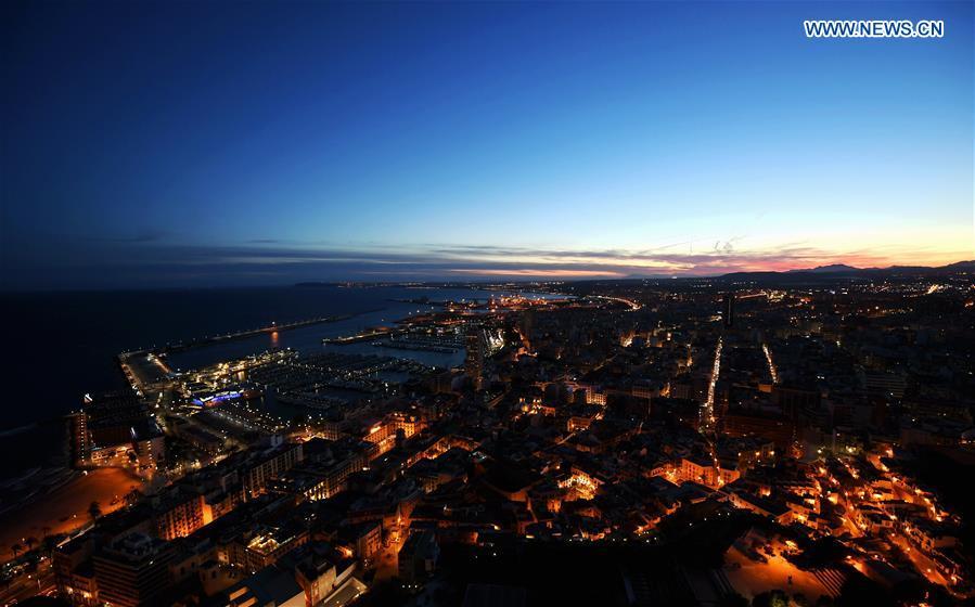 Photo taken from the Santa Barbara Castle on Feb. 16, 2019 shows the view of the city of Alicante, Spain. (Xinhua/Guo Qiuda)
