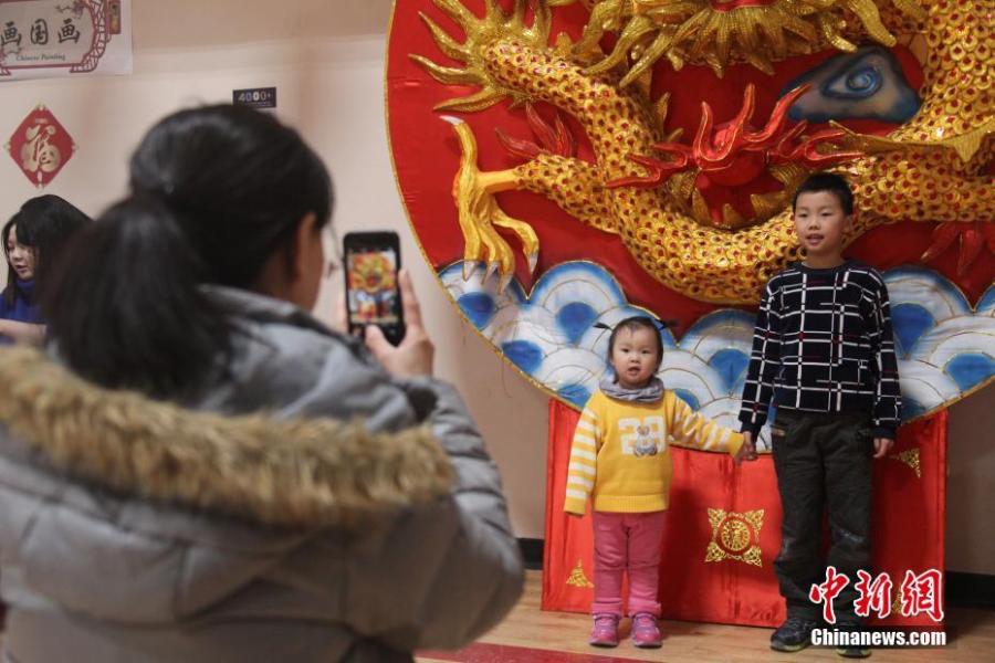 Visitors pose for photos with Chinese lanterns during the 2019 Toronto Qinhuai Lantern Festival in Toronto, Canada, on Feb. 18, 2019. Featuring 23 large festive lanterns from China and lots of traditional Chinese festival activities, the 2019 Toronto Qinhuai Lantern Festival kicked off here on Monday.  (Photo: China News Service: Yu Ruidong)