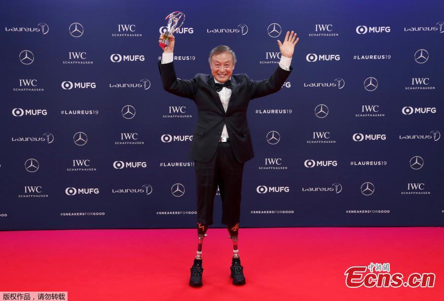 Chinese climber Xia Boyu poses as he celebrates winning the Sporting Moment of the Year award at Laureus World Sports Awards in Salle des Etoiles, Monaco, Feb. 18, 2019. (Photo/Agencies)