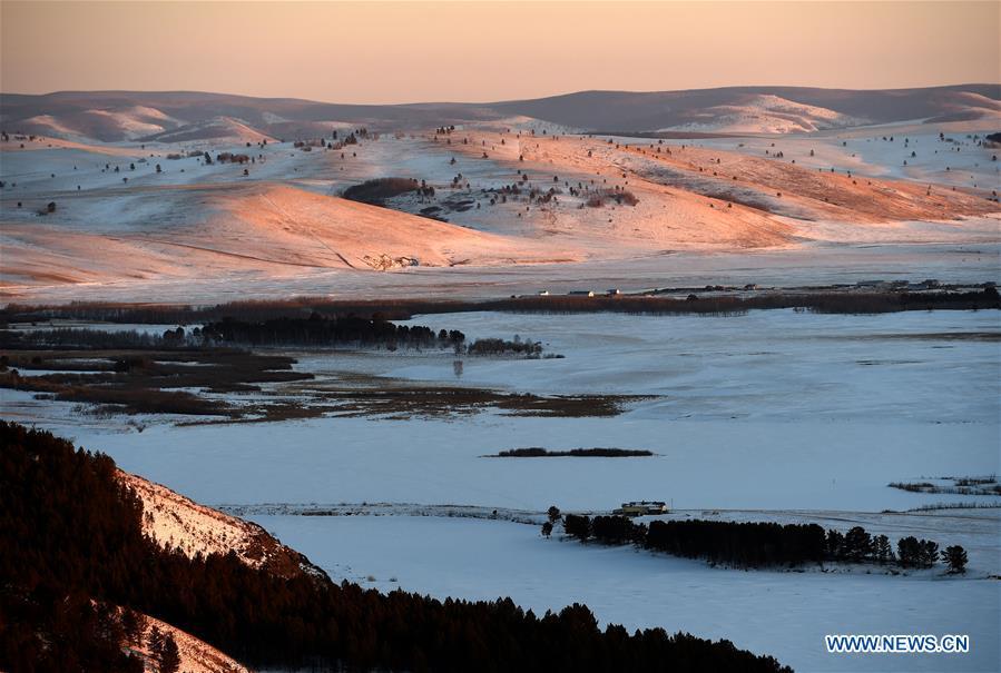 Photo taken on Feb. 20, 2019 shows a view of the Moheertu national wetland park in Ewenki Autonomous Banner of Hulun Buir, north China\'s Inner Mongolia Autonomous Region. (Xinhua/Ren Junchuan)