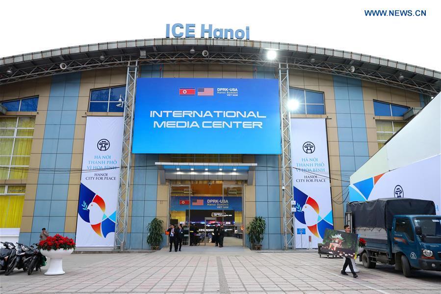 Photo taken on Feb. 24, 2019 shows the exterior of the International Media Center for the second summit between the Democratic People\'s Republic of Korea (DPRK) and the United States in Hanoi, Vietnam. The second DPRK-U.S. summit is scheduled to be held in Hanoi on Feb. 27-28. (Xinhua/Wang Di)