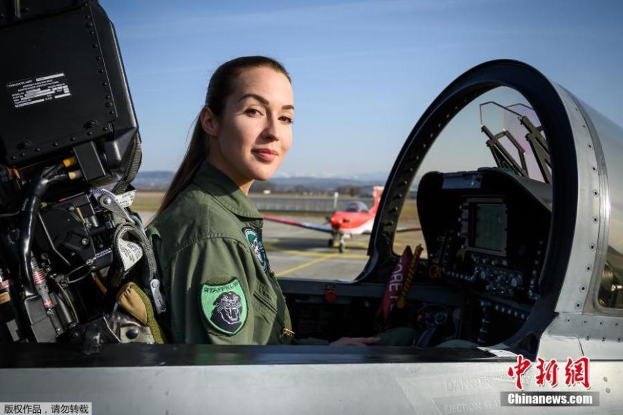 Lieutenant Fanny Chollet, the first woman to fly fighter jet in Switzerland poses during a press conference on Feb. 19, 2019 at Payerne Air Base. (Photo/Agencies)