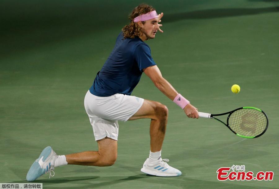 Stefanos Tsitsipas of Greece reacts during their final match at the Dubai Duty Free Tennis Championship, in Dubai, United Arab Emirates, March 2, 2019. Roger Federer claimed the 100th ATP title of his career by beating 20-year-old Greek Stefanos Tsitsipas 6-4 6-4. The 20-times Grand Slam champion became the second man in the Open Era to win 100 titles, after American Jimmy Connors who won 109. (Photo/Agencies)
