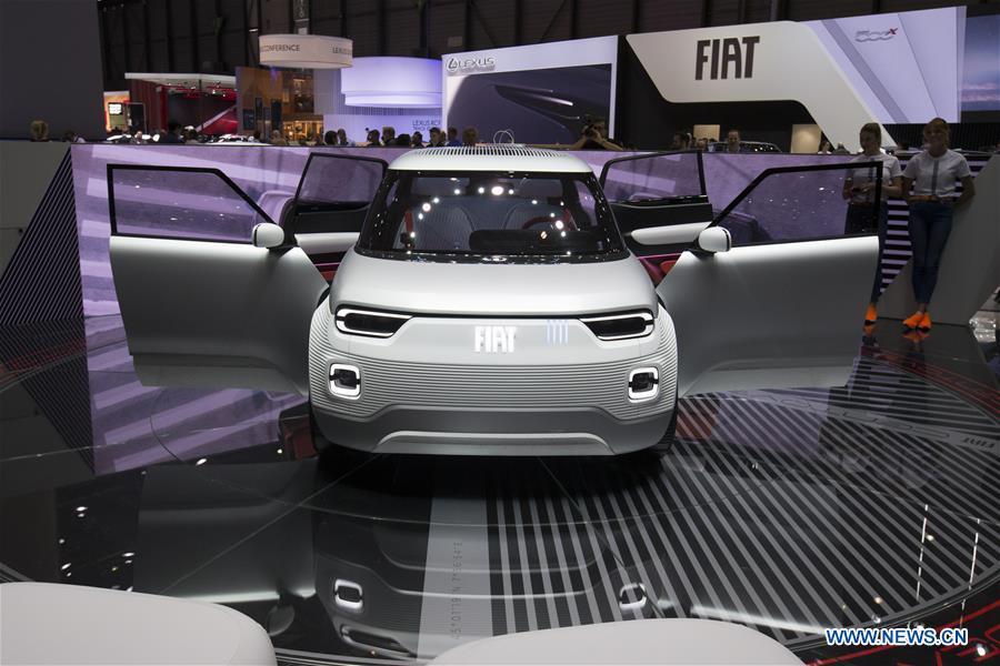 Photo taken on March 6, 2019 shows the Fiat Centoventi electric concept at the 89th Geneva International Motor Show in Geneva, Switzerland. Electric cars and hybrid cars are highlights at this year\'s Geneva International Motor Show, which will open to the public from March 7 to 17. (Xinhua/Xu Jinquan)