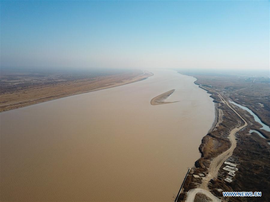 Aerial photo taken on March 7, 2019 shows the view of the Yellow River Delta national natural reserve in Dongying, east China\'s Shandong Province. The Yellow River Delta national natural reserve lies in Dongying City, from where the Yellow River empties itself into the Bohai Sea. In recent years, the natural reserve has been making efforts to protect ecological diversity and restore wetland in order to promote a harmonious coexistence between man and nature. (Xinhua/Wang Nan)